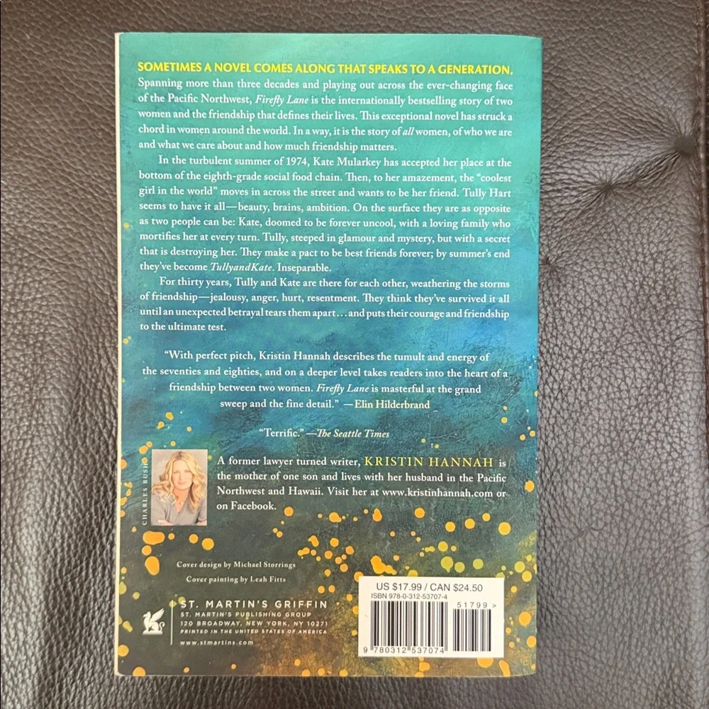 Kristin Hannah “Firefly Lane” Paperback Novel - NY Times Bestselling Author
